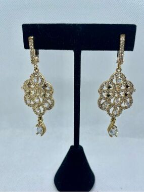 sterling silver over bronze genuine saphire Filigree Drop Earrings –